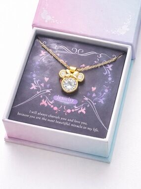 Gold Crystal Mickey-Style Pendant Necklace - Women Jewelry
